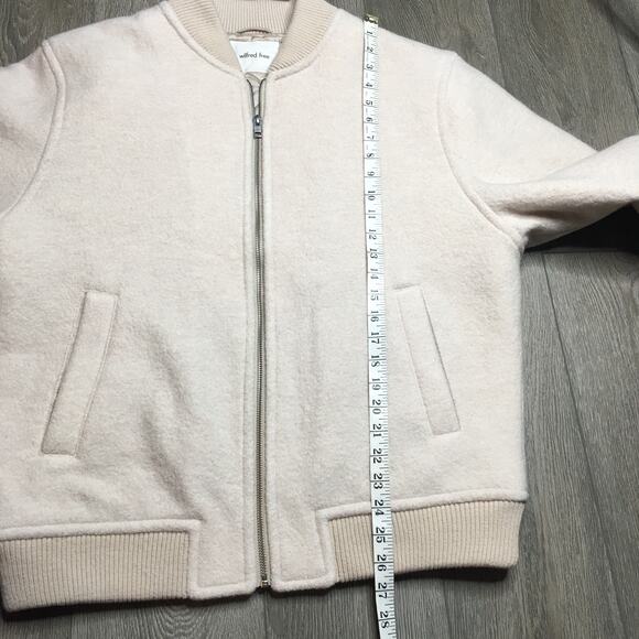 Aritizia Wilfred Free Insulated Merino Wool Bomber Jacket Tan Cream Rib Trim M - Picture 8 of 10